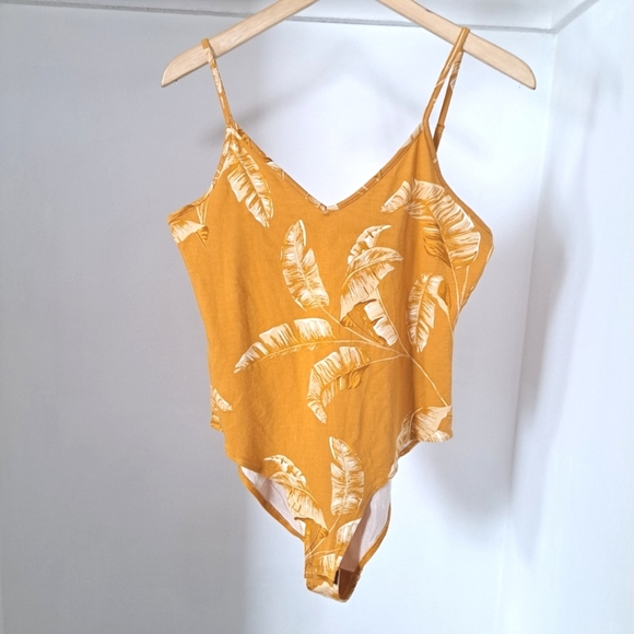 H & M | yellow leaf body suit womens tank top - Picture 3 of 13